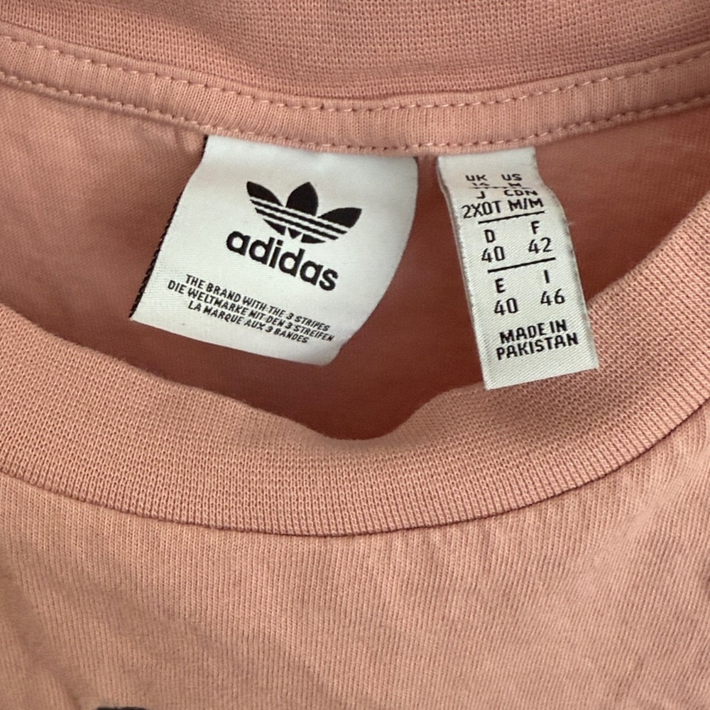 adidas Pink Cropped Tee with Logo Tape - Picture 2 of 5